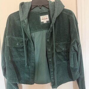 American Eagle Outfitters Dark Green Corduroy Hooded Jacket